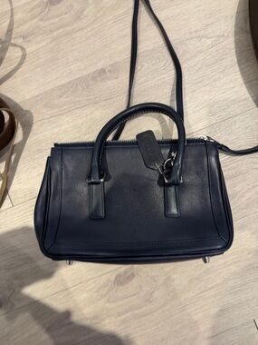 Coach Navy Leather Crossbody purse with silver hardware